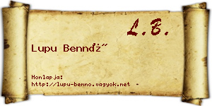 Lupu Bennó névjegykártya